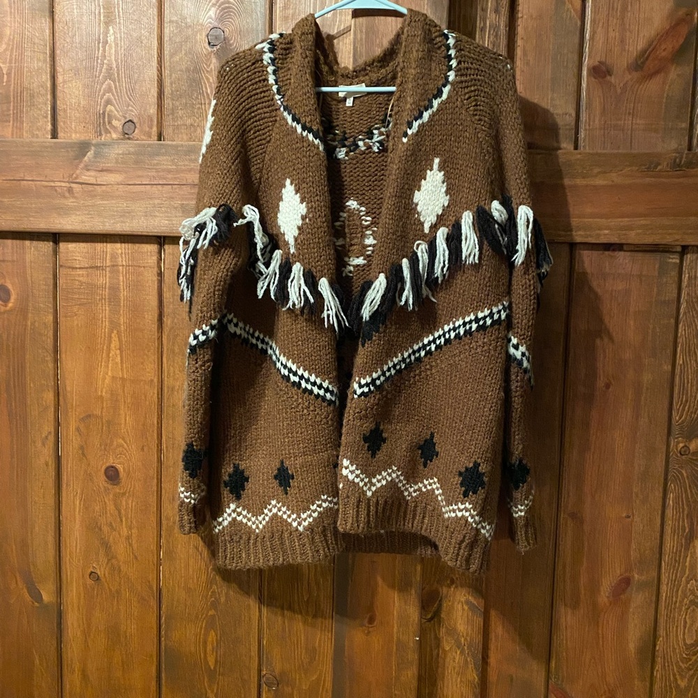 Western Chunky Knit Cardigan with Fringe